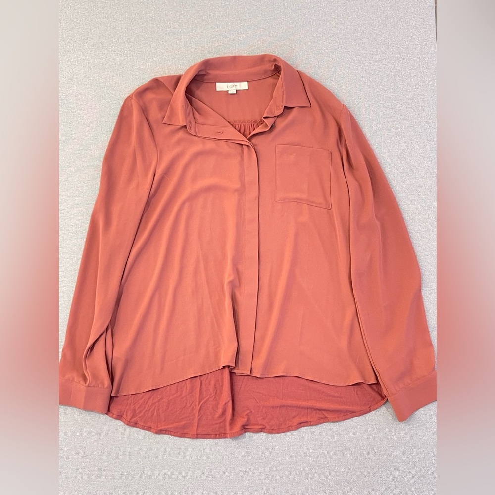 LOFT Women's RUST orange Button Down Shirt